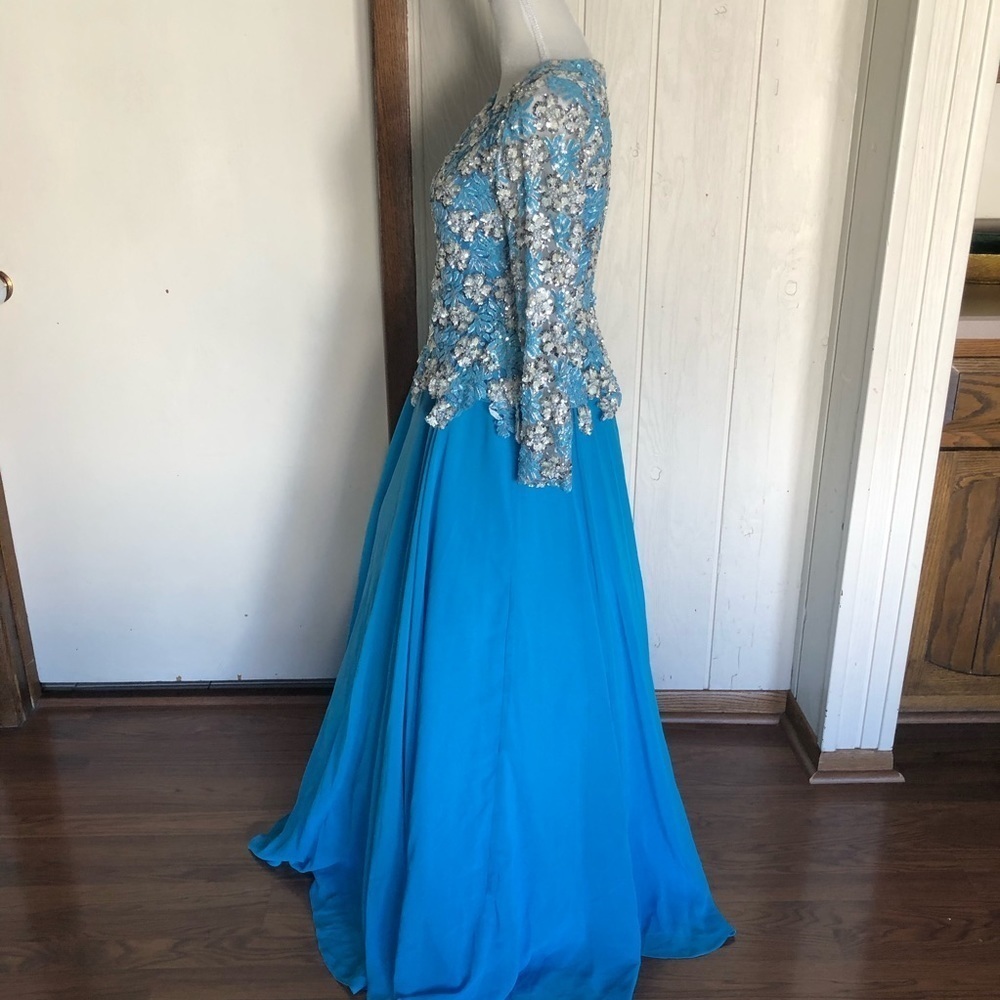 Blue sequin prom engagement ball gown dress size 8/10 - Picture 8 of 10